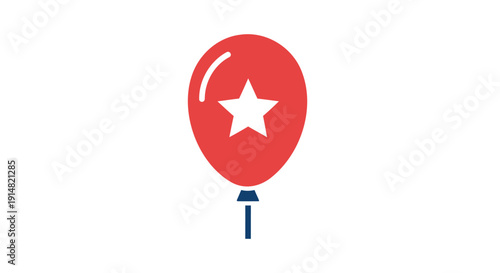 Red balloon with white star isolated on transparent background