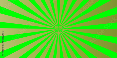 A vibrant retro sunburst background featuring yellow and green radial stripes with a vintage grunge texture creates a bright summer vector illustration of a radial starburst beam sky