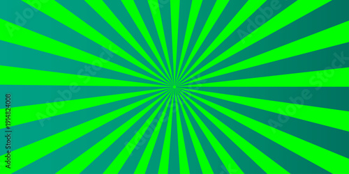 Abstract retro sunburst vector illustration featuring green radial rays and a grunge texture design with bright summer starburst beams on a vintage wallpaper backdrop