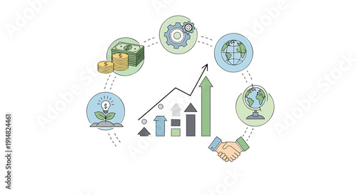 Vector illustration of business growth concept with icons and graph