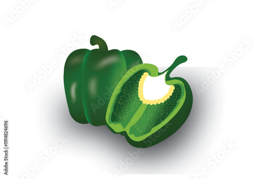  Capsicum With Slice Vector Image 
