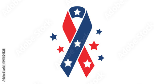 Patriotic awareness ribbon with stars isolated on transparent background