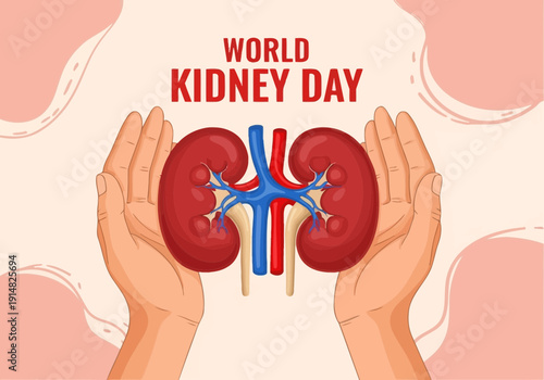 World kidney day concept with hands holding human kidneys illustration