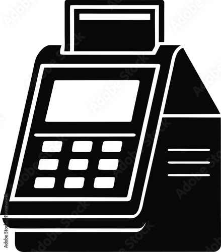 Black and white of a point of sale machine with a receipt printer cash register