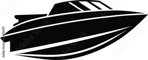 Sleek black and white speedboat with curved lines and streamlined