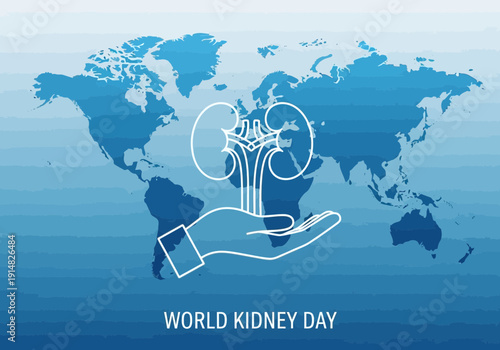 World kidney day concept with hand holding kidney outline over world map