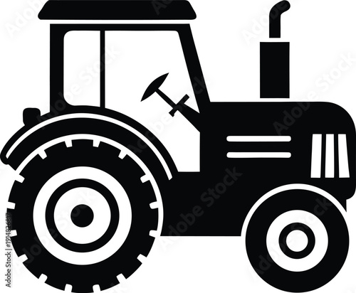 Black and white line of a tractor with a hammer and sickle symbol on the side line hammer