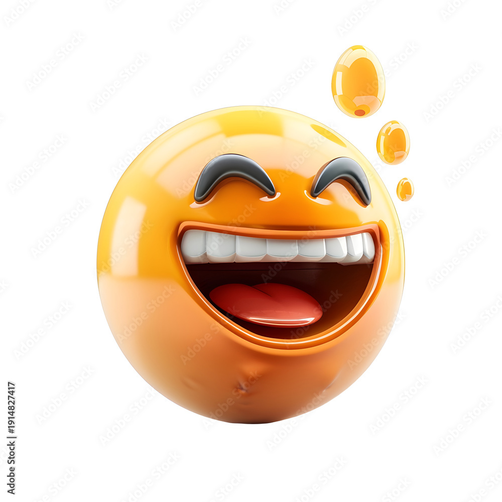 Fototapeta premium Laughing Emoji with Sweat Drops Isolated on White Background 3D Rendering