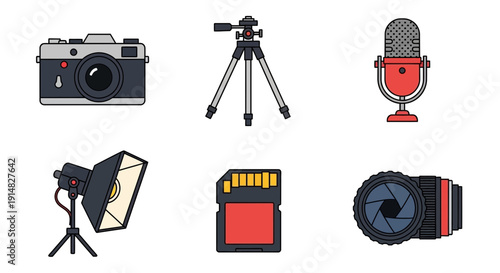 Professional Photography and Studio Gear Flat Icons