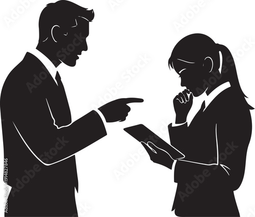 Business Conflict Silhouettes – Boss Criticizing Employee in Office Discussion