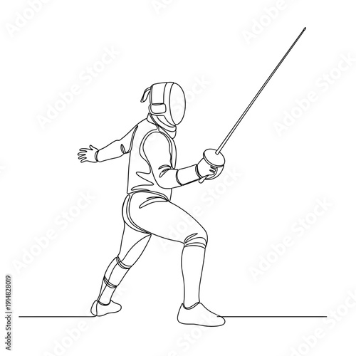 continuous line drawing of fencing athlete with sword minimalistic sports illustration on transparent background