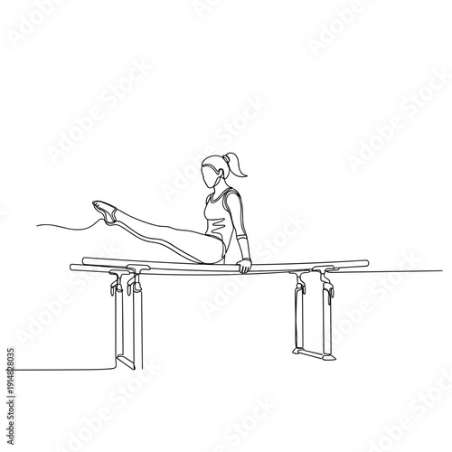 continuous line drawing of gymnast on parallel bars minimalistic sports illustration on transparent background