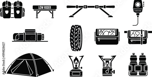 Camping Tent and Off Road Vehicle Equipment Icons
