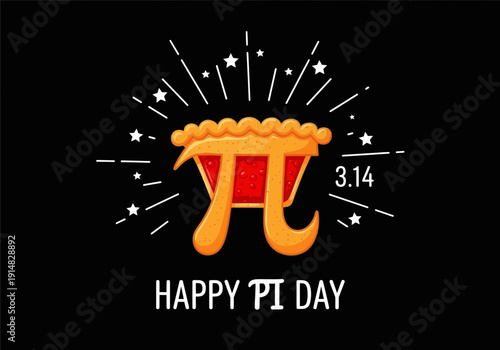 Happy pi day celebration with pie symbol and stars