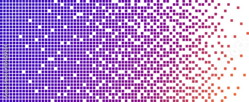 Neon AI pixel fade gradient bg. Blue, pink and purple gradient background. Abstract digital pattern with square elements grid. Vibrant cyber futuristic texture. Modern vector illustration.