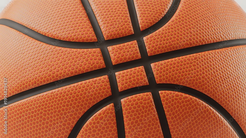 Obraz premium Close up macro of an orange basketball with black lines on textured surface