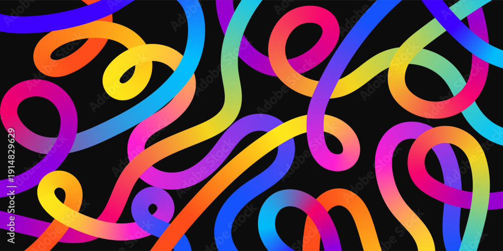Fototapeta premium Abstract 3D gradient lines on black, modern bright background. Neon gradient lines.