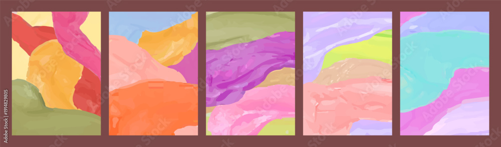 Fototapeta premium Abstract colorful watercolor backgrounds, executed in vibrant colors. Five modern artistic compositions with smooth textures and bold color combinations.