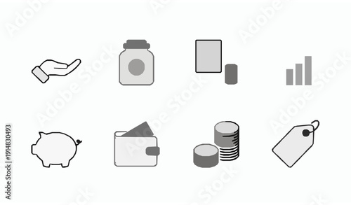 Hand Holding Dollar and Finance Outline Icon Set Editable Vector on White Background
