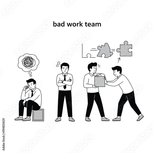 Men struggling to work together effectively.