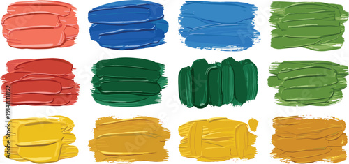 Colorful Paint Brush Stroke Collection with Artistic Acrylic Smears and Hand Painted Texture Elements Vector Set for Creative Design