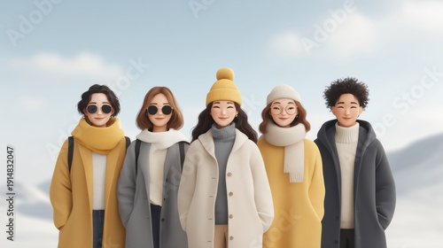 illustration of smiling group of friends looking