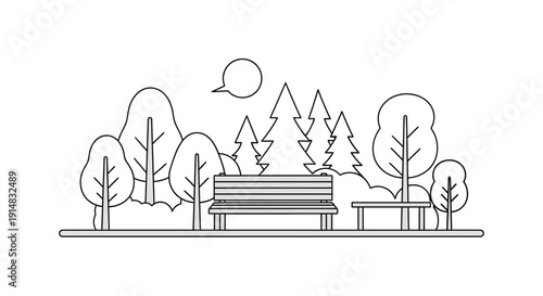 Simple line drawing of a bench.