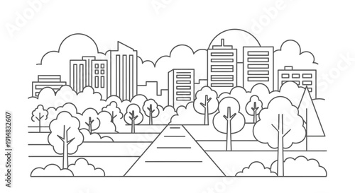 City Skyline with Trees and Buildings.