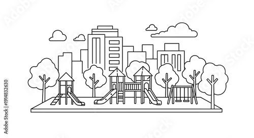 Black and white city park playground.