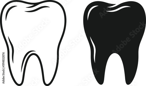 Tooth Icon Set with Outline and Solid Dental Symbols Vector Collection for Dentistry, Oral Care and Medical Clinic Design