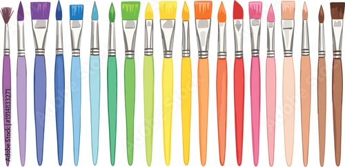 Colorful Paint Brush Collection with Different Artist Brush Shapes Vector Illustration Set for Art Supplies, Painting Tools and Creative Design