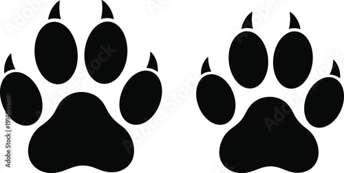 animal paw prints silhouette, black paw icon, dog cat track symbol, wildlife footprint logo isolated, predator claw mark illustration