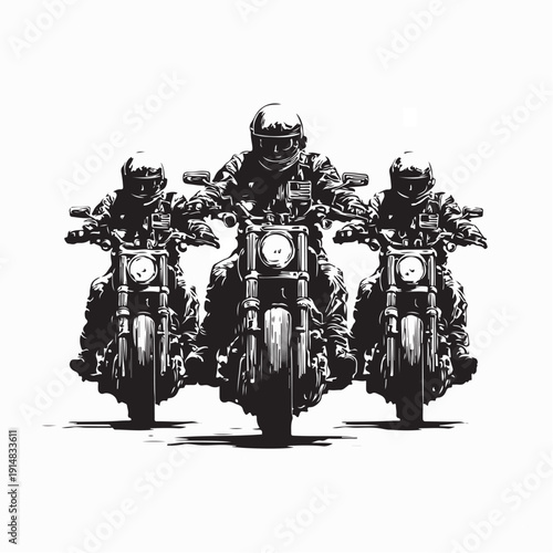 Adventure Biker Club Riding Large Motorcycle Silhouette