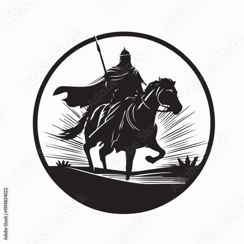 Medieval Arab Knight on Horse Desert Vector Illustration on White Background