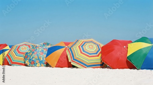 A row of colorful umbrellas on a beach