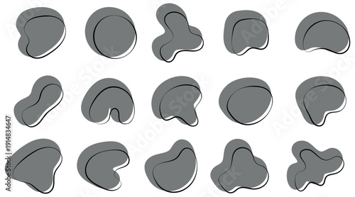 Modern vector set of abstract organic Gray blob shapes with minimalist artistic outlines perfect for creative graphic design