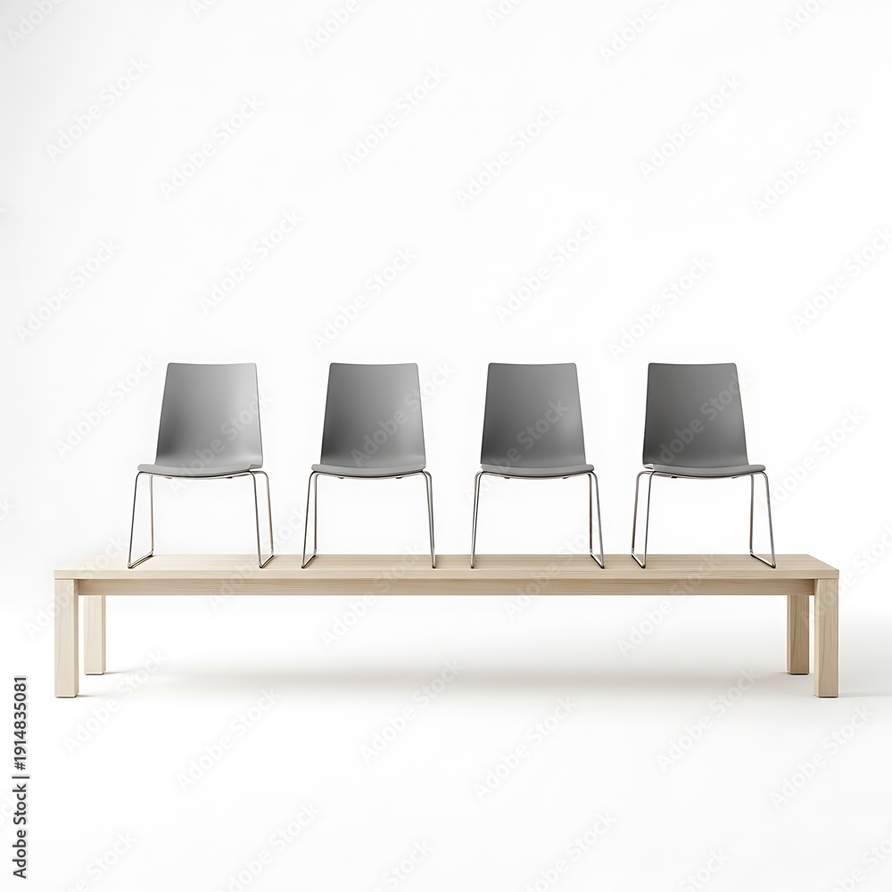 Obraz premium Modern benches with metal chairs on wooden base, minimalist design, office furniture