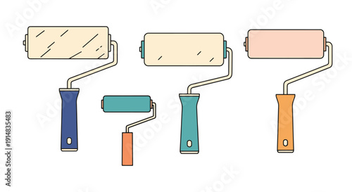 Paint Roller Line flat style color illustration