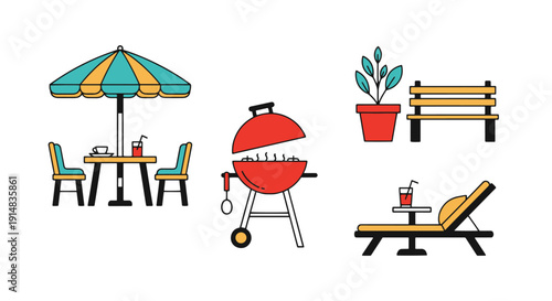 Patio Line art colorful digital illustration abstract bright tone vector