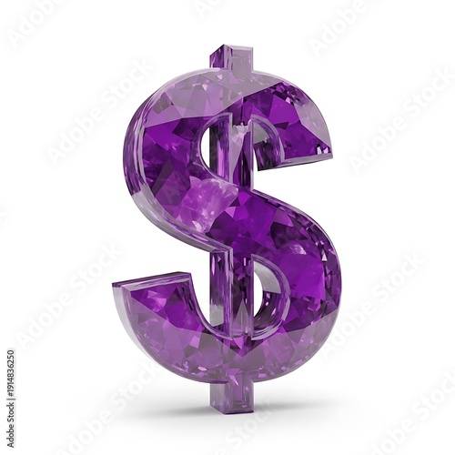 Purple dollar sign 3d rendering glossy financial symbol