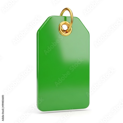 Modern green price tag with gold hook for minimalist product label design