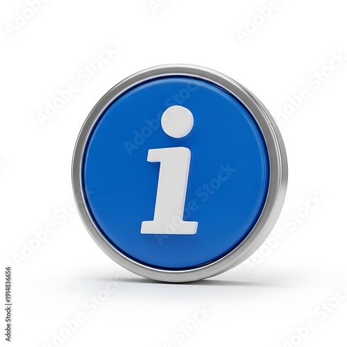 Blue circle icon with white letter i and silver border for information symbol