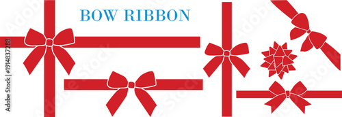 Bow ribbon pattern seamless. Vector print with white and red Christmas background. Cute crayon bows. Simple charcoal small trendy ribbon for Birthday, Christmas, Halloween. Basic doodle knot pattern.