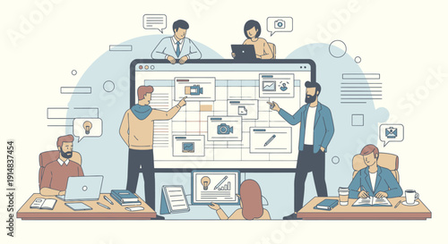 Team Collaboration around Large Project Board with People and Devices