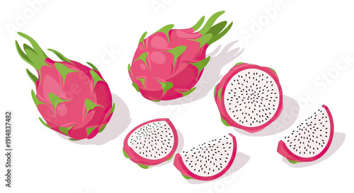 Vibrant Dragon Fruit Collection Whole and Sliced Exotic Pitaya.