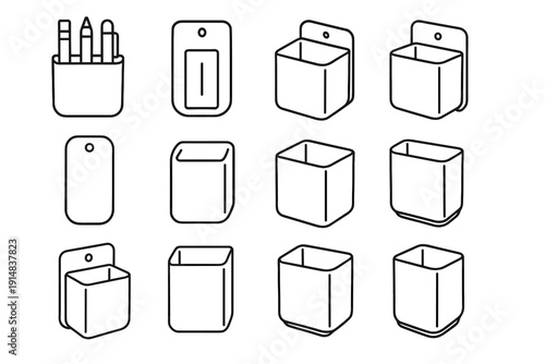 Square mounted wall surface vector container mounting back icon organizer strip flat