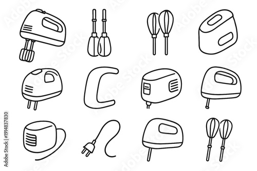 Mixing plastic egg electric shell beater baking icon tool adjustment design vector
