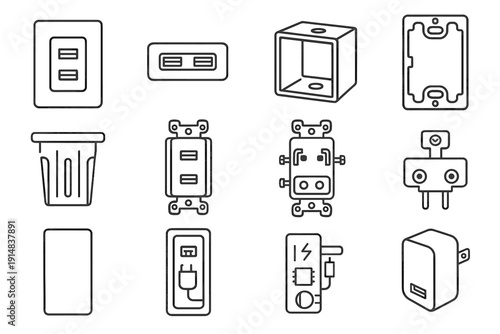 Usb voltage rear plastic regulator outlet receptacle vector wall safety slim icon