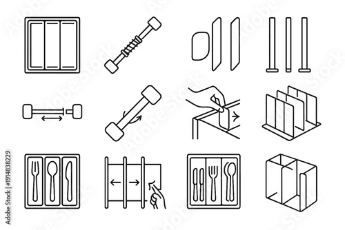 Length drawer divider icon contact adjustable separators lightweight tension vector icons set