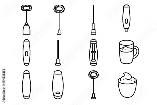 Ergonomic portable icons icon recessed appliance head frother vector tool electric whisk